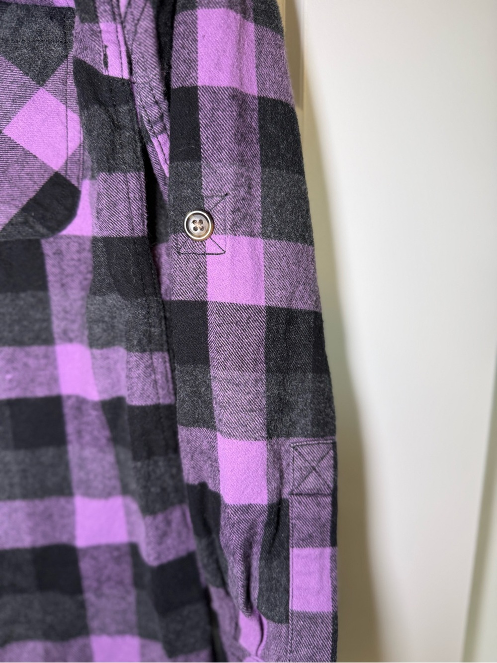 Women’s Purple & Black Plaid Button-Down Flannel 100% cotton - Picture 4 of 14